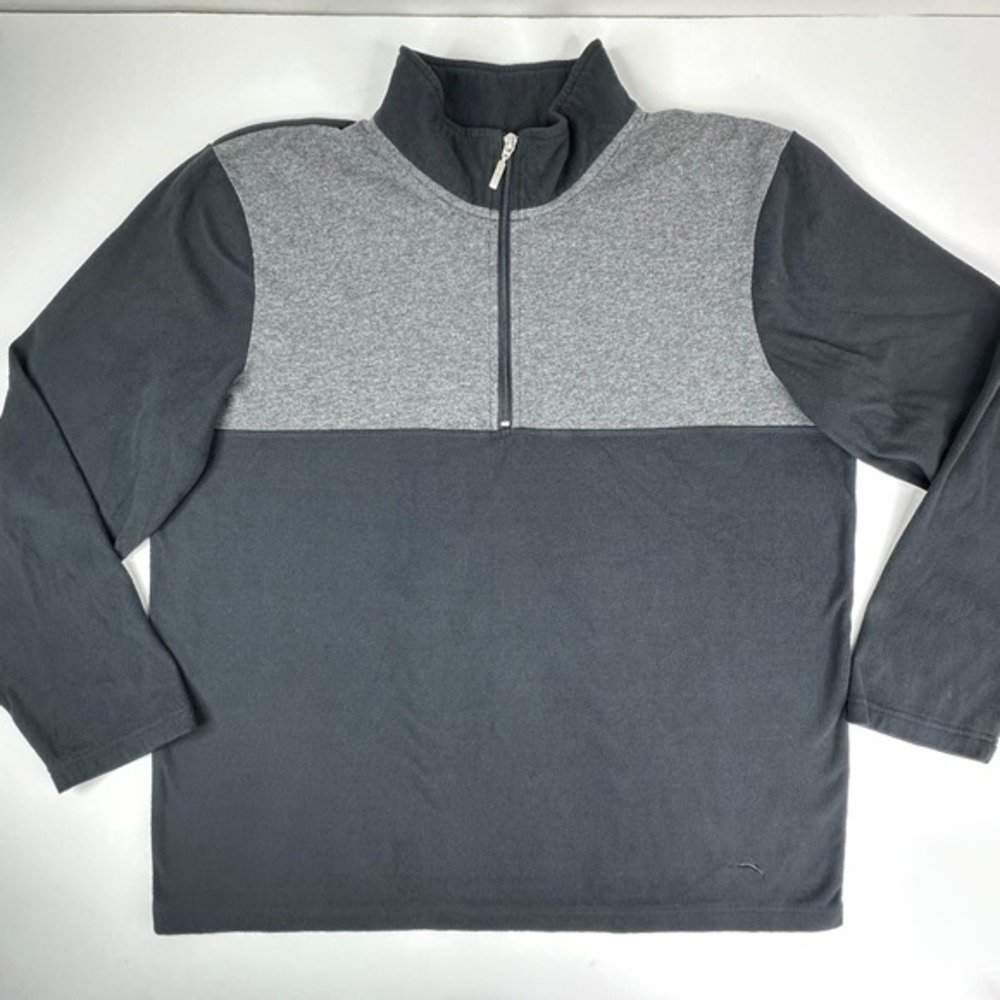 Tommy Bahama Mens XL 1/4‎ Zip Lightweight Fleece Pullover Gray Black Colorblock